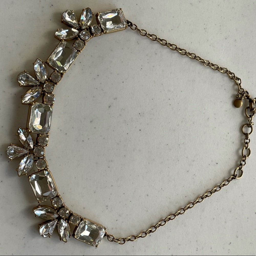 J Crew crystal statement necklace with gold chain and clasp